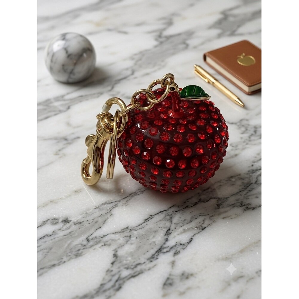 Sparkling Red Apple Rhinestone Bag Charm | Luxury Style Keychain | Purse Charm